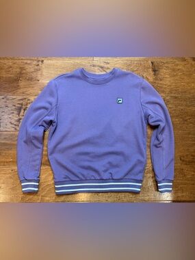 Fila Purple Crewneck Sweatshirt Stripe Cuffs Hem Logo Size M